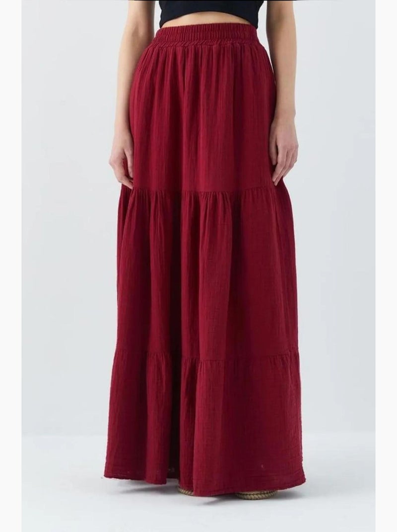 Jupe longue en coton avec taille élastique mixray Rouge bordeaux - Kiabi