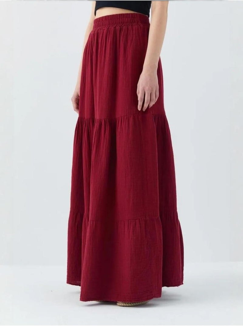 Jupe longue en coton avec taille élastique mixray Rouge bordeaux - Kiabi
