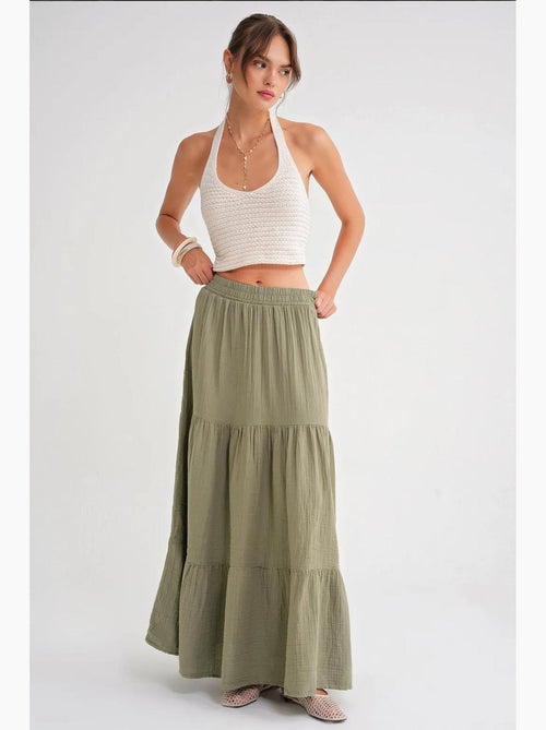 Jupe longue en coton avec taille élastique mixray - Kiabi