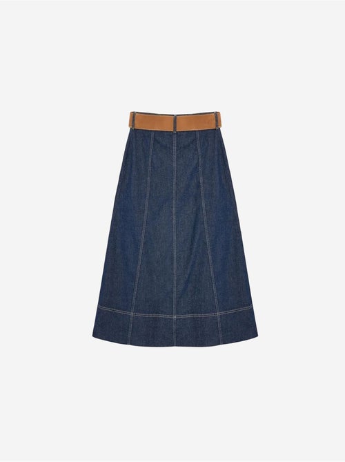 Jupe longue en denim coupe a, taille haute et ceinture dilvin - Kiabi