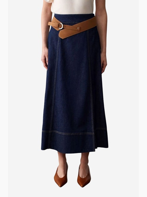 Jupe longue en denim coupe a, taille haute et ceinture dilvin - Kiabi