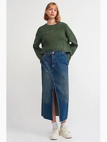 Jupe longue en denim, coupe trapèze, taille haute dilvin