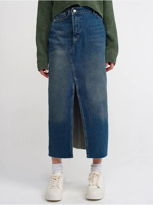 Jupe longue en denim, coupe trapèze, taille haute dilvin - Kiabi