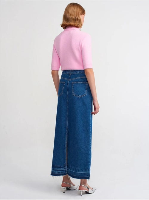 Jupe longue en denim droite à taille haute dilvin - Kiabi