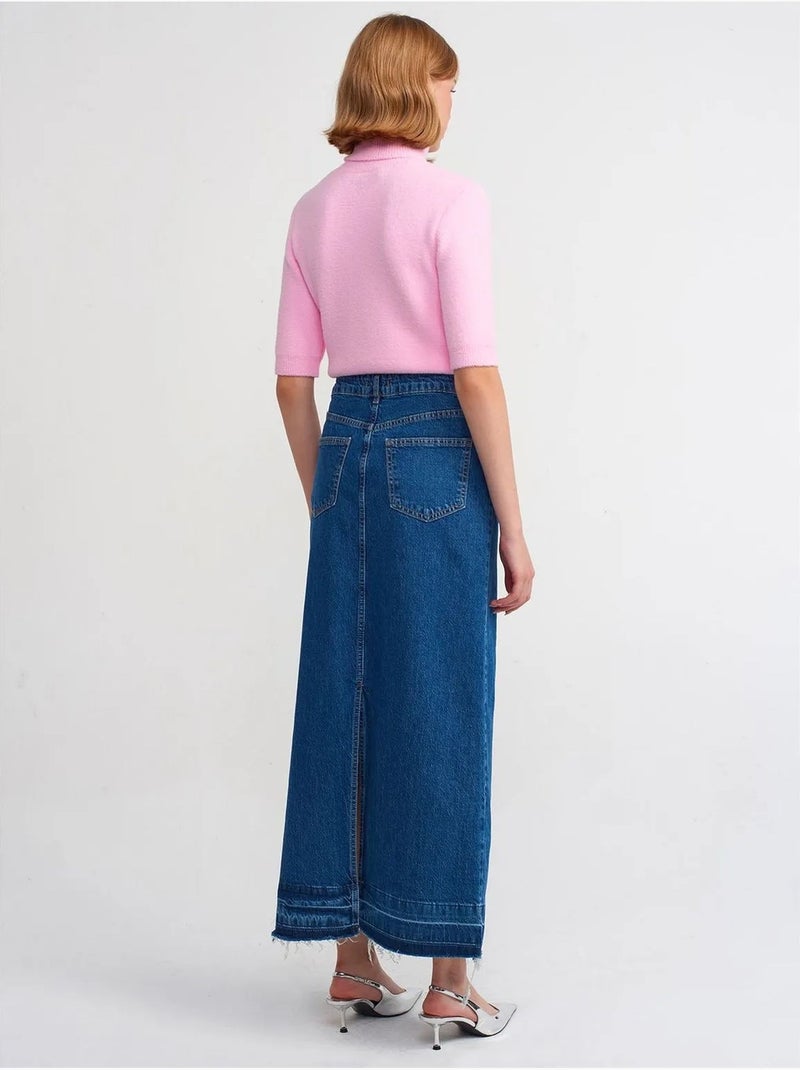 Jupe longue en denim droite à taille haute dilvin Bleu saphir - Kiabi