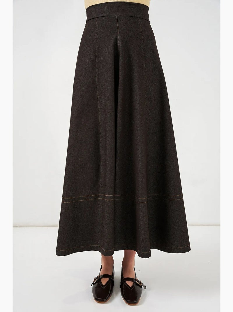 Jupe longue en jean taille haute trapèze avec poches bdart Marron chocolat - Kiabi