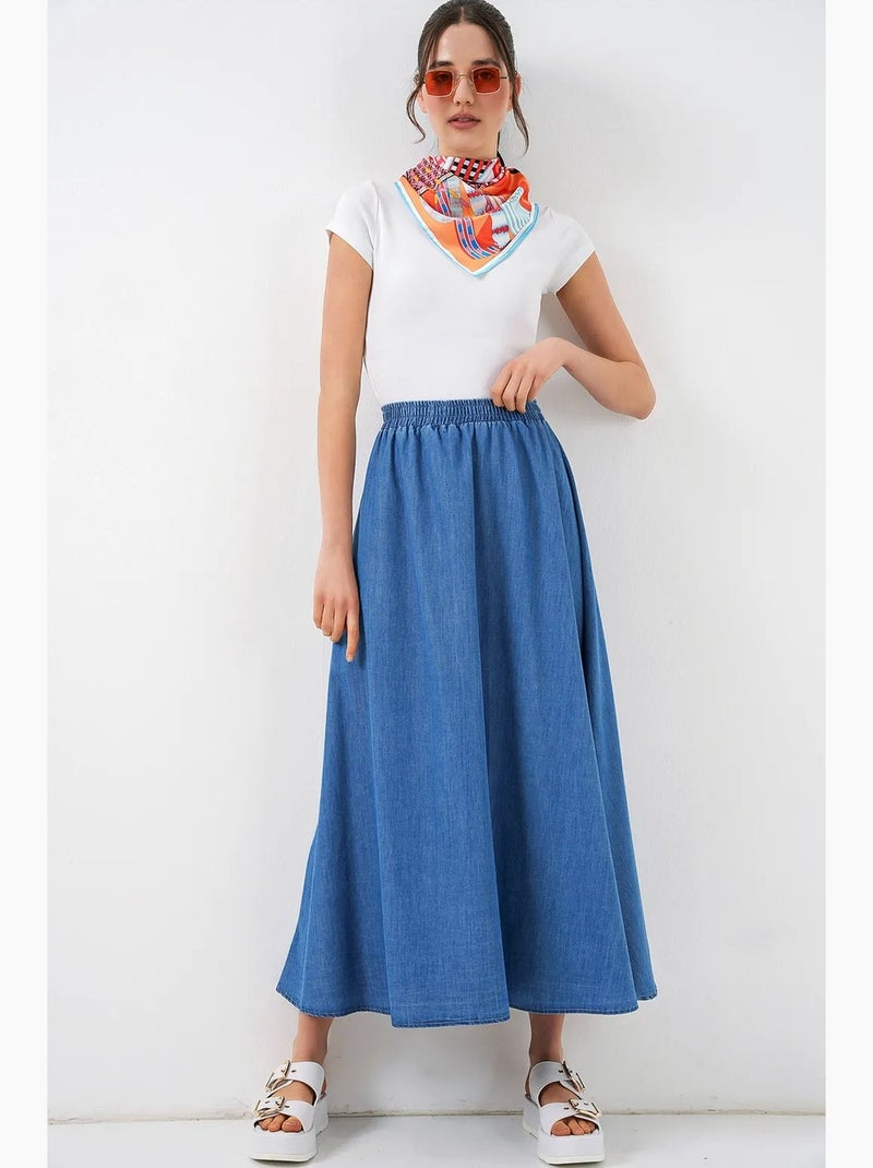 Jupe longue en jean trapèze taille haute bdart Bleu - Kiabi