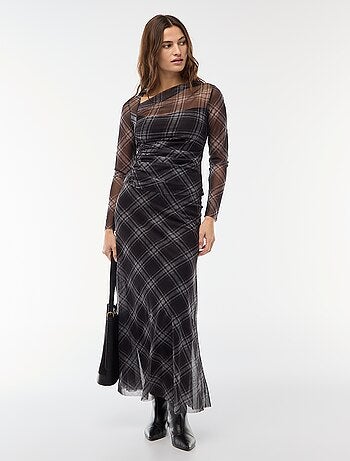 Jupe longue en mesh à carreaux