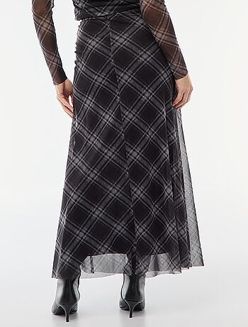 Jupe longue en mesh à carreaux