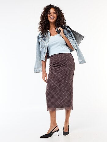 Jupe longue en mesh à carreaux