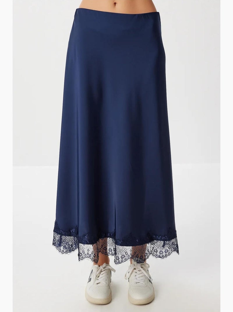 Jupe longue en satin à enfiler istanbul Bleu marine - Kiabi
