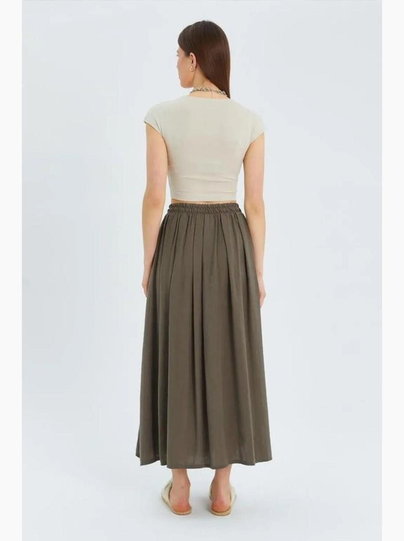 Jupe longue en tulle taille haute avec poches mixray Kaki - Kiabi