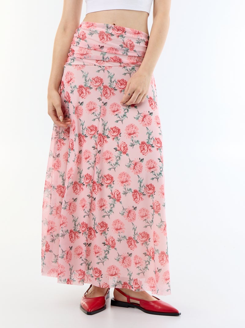 Jupe longue évasée à fleurs Rose - Kiabi