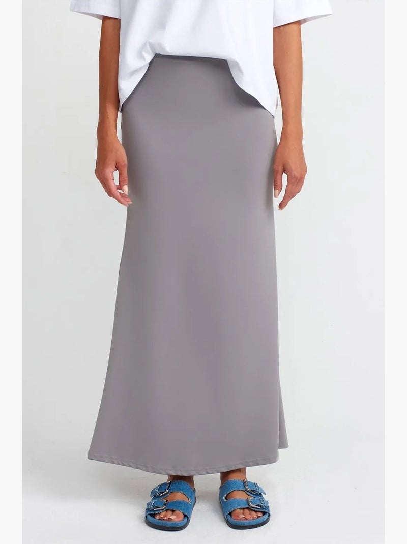 Jupe longue évasée à taille haute dilvin Gris - Kiabi