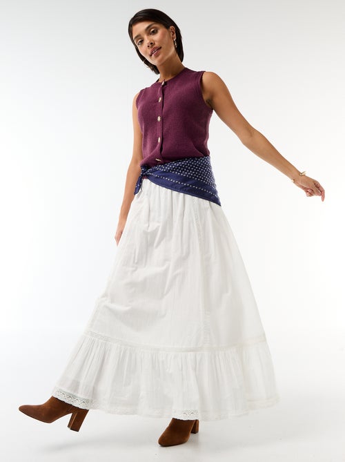 Jupe longue évasée avec macramé - Kiabi