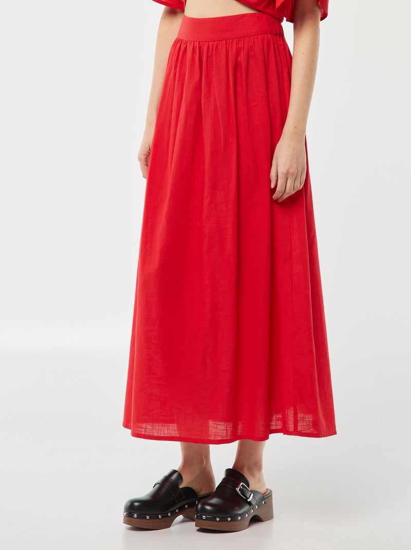 Jupe longue évasée avec taille élastiquée ROUGE - Kiabi