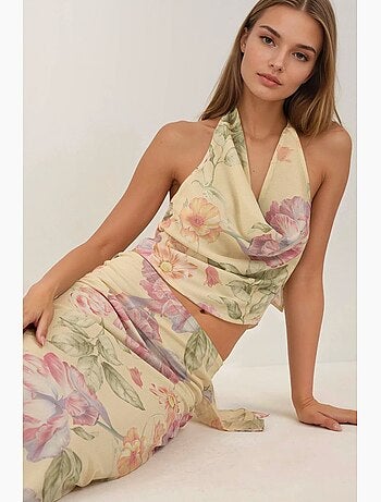 Jupe longue fleurie taille basse hiccup