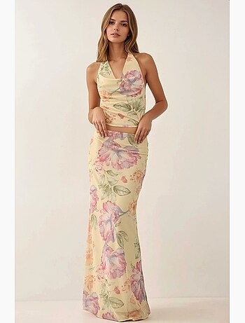 Jupe longue fleurie taille basse hiccup