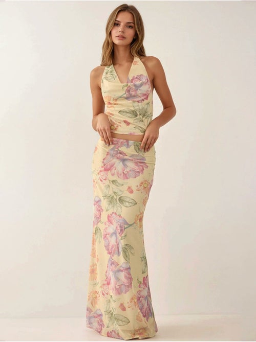 Jupe longue fleurie taille basse - Kiabi