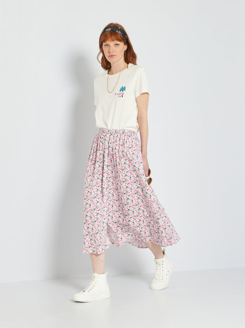 Jupe longue imprimée 'fleurs' blanc - Kiabi