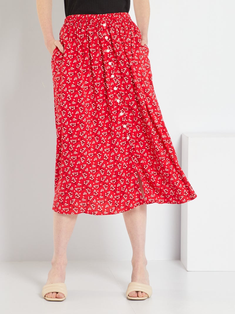 Jupe longue imprimée 'fleurs' rouge - Kiabi