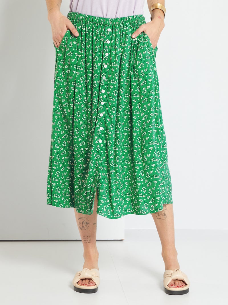 Jupe longue imprimée 'fleurs' vert - Kiabi