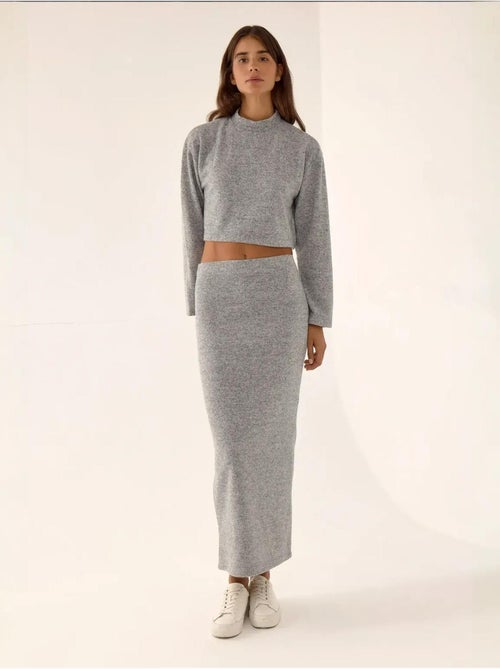 Jupe longue moulante en tricot taille basse - Kiabi