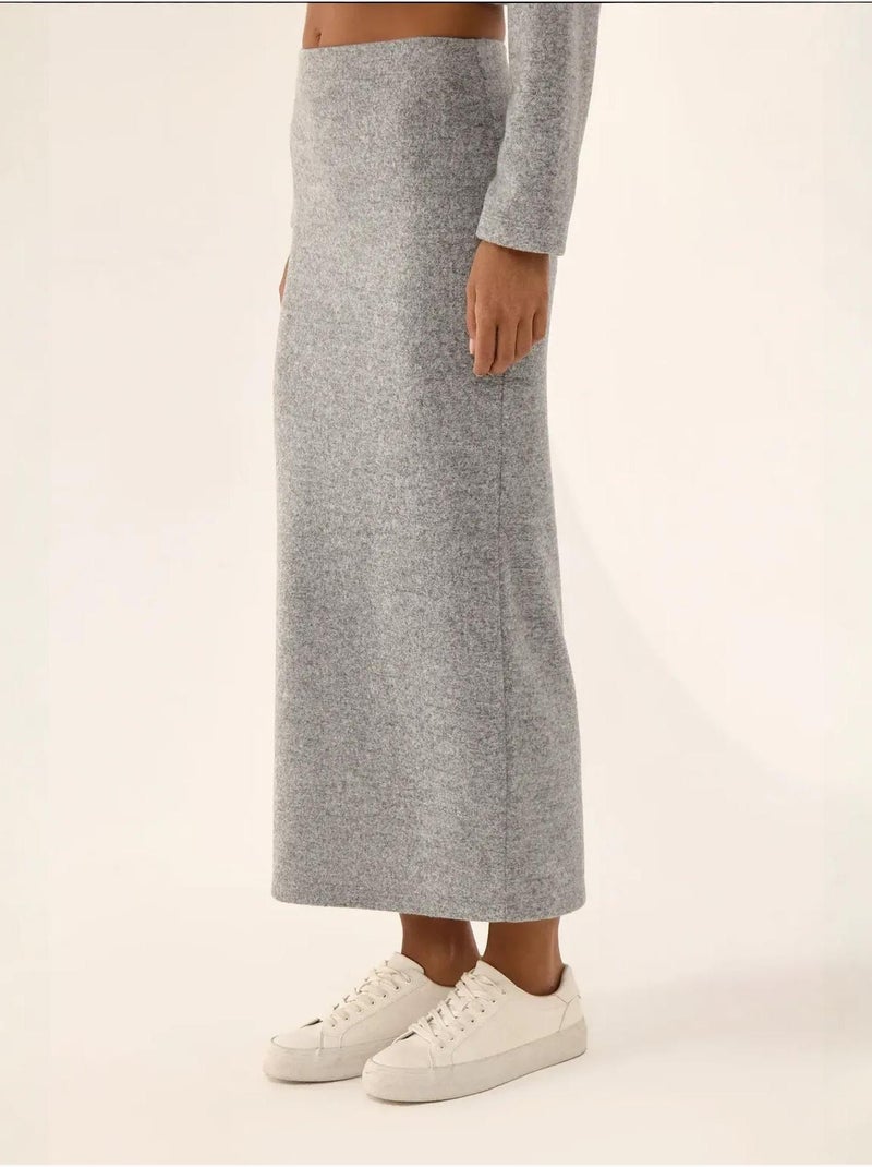 Jupe longue moulante en tricot taille basse Gris - Kiabi