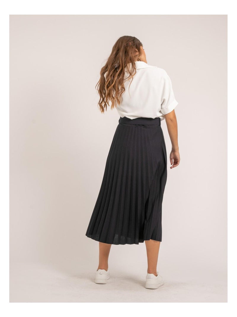 Jupe longue plissée et ceinture xolede Bleu marine - Kiabi