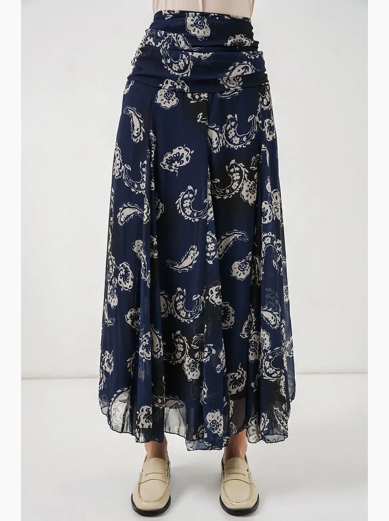 Jupe longue taille haute à imprimé cachemire bdart Bleu marine - Kiabi