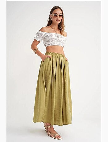 Jupe longue taille haute avec cordon de serrage à la taille mixray