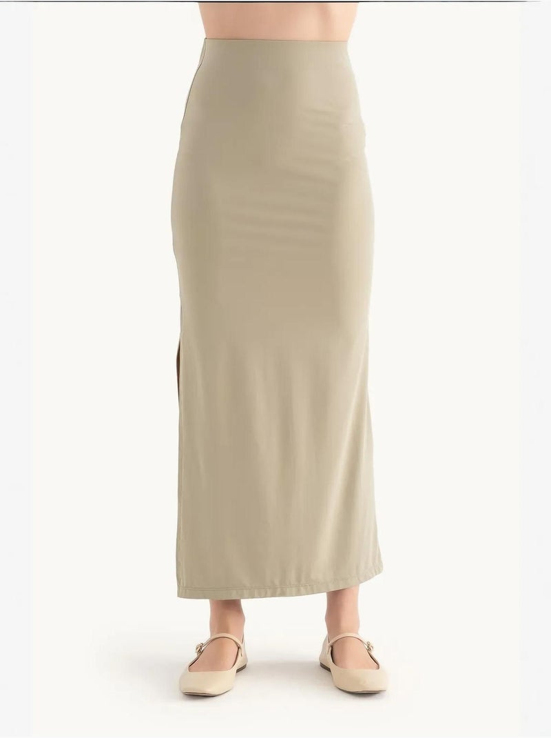 Jupe longue taille haute avec fente latérale Vert - Kiabi