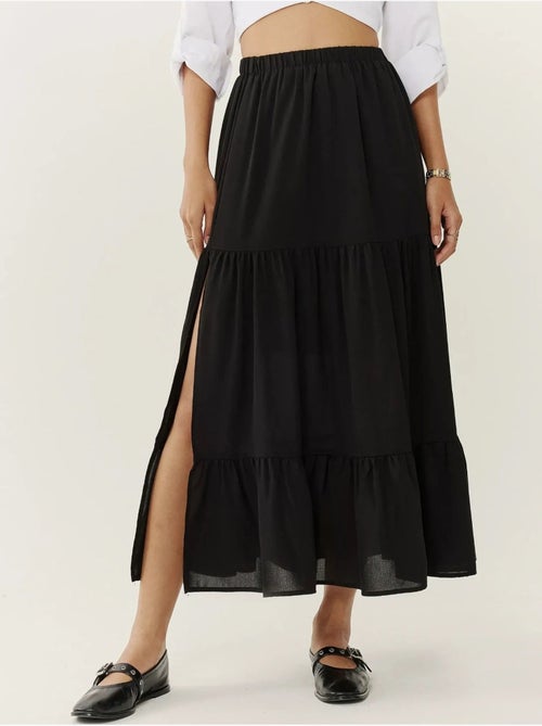 Jupe longue taille haute avec fente - Kiabi