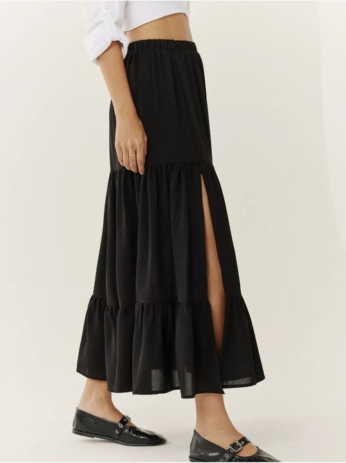Jupe longue taille haute avec fente - Kiabi