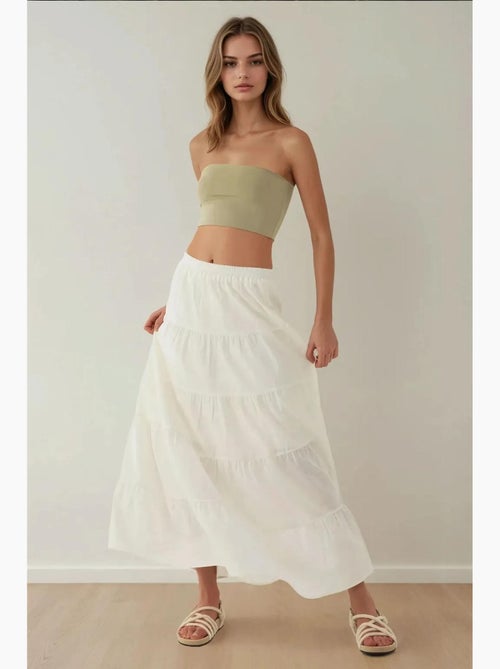 Jupe longue taille haute en lin hiccup - Kiabi