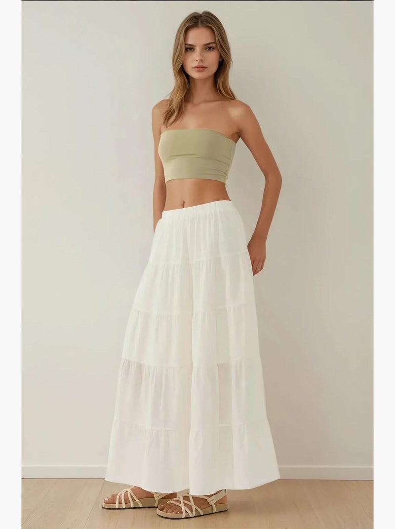 Jupe longue taille haute en lin hiccup Blanc - Kiabi