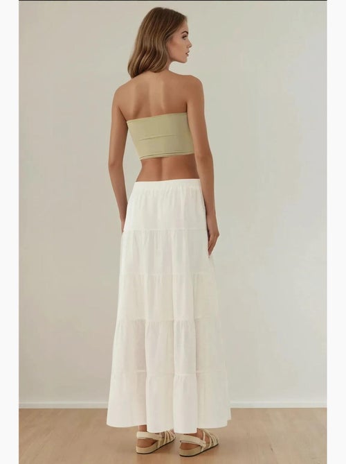 Jupe longue taille haute en lin hiccup - Kiabi