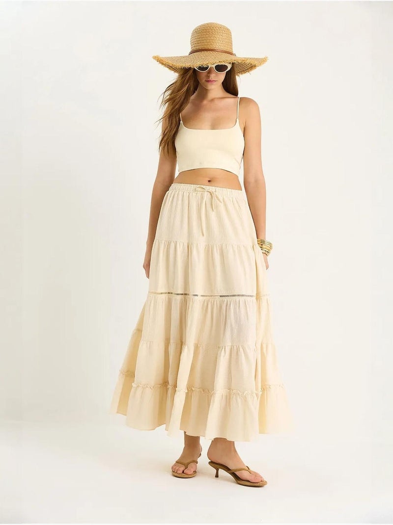 Jupe longue texturée taille haute avec fente lucci Beige argile - Kiabi