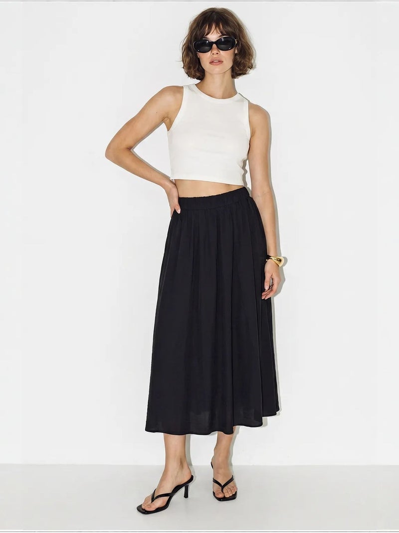 Jupe longue trapèze taille haute avec poches lucci Noir - Kiabi