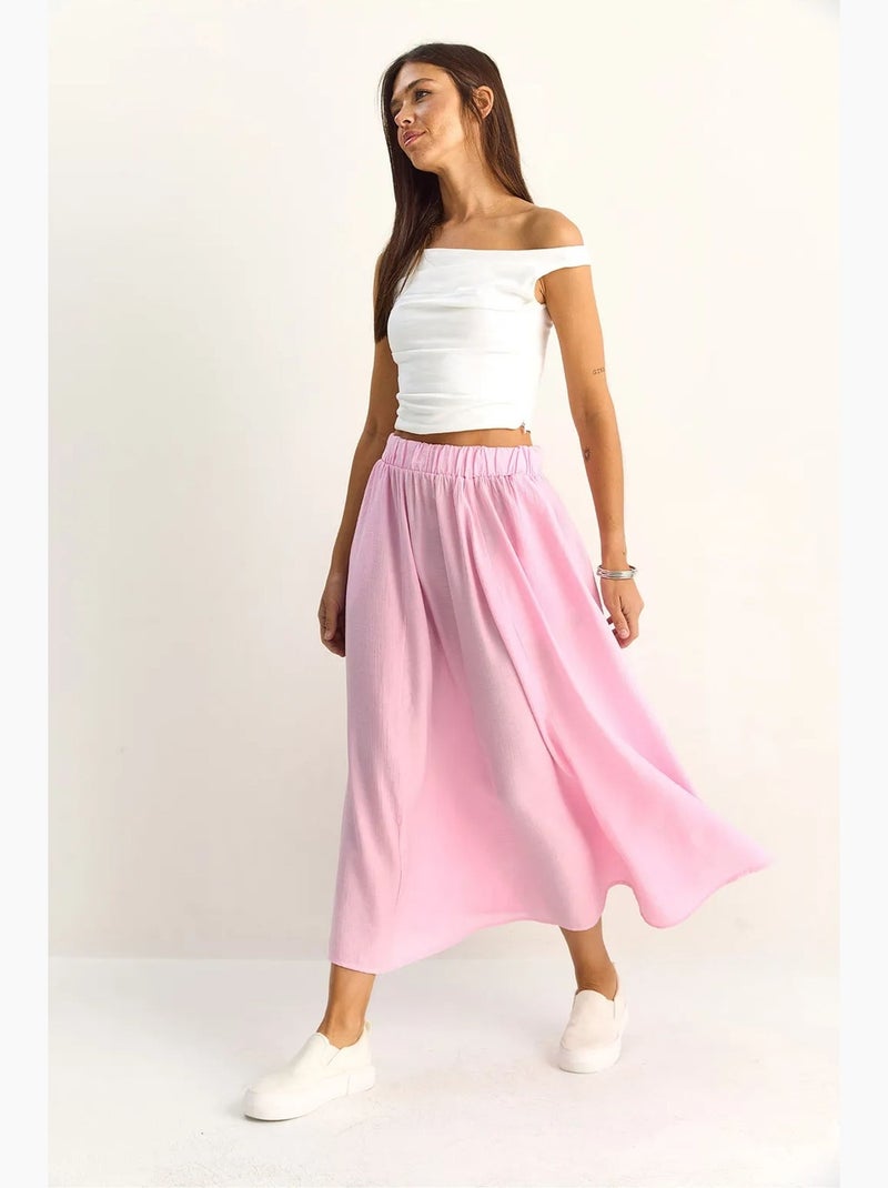 Jupe longue trapèze taille haute avec poches lucci Rose clair - Kiabi