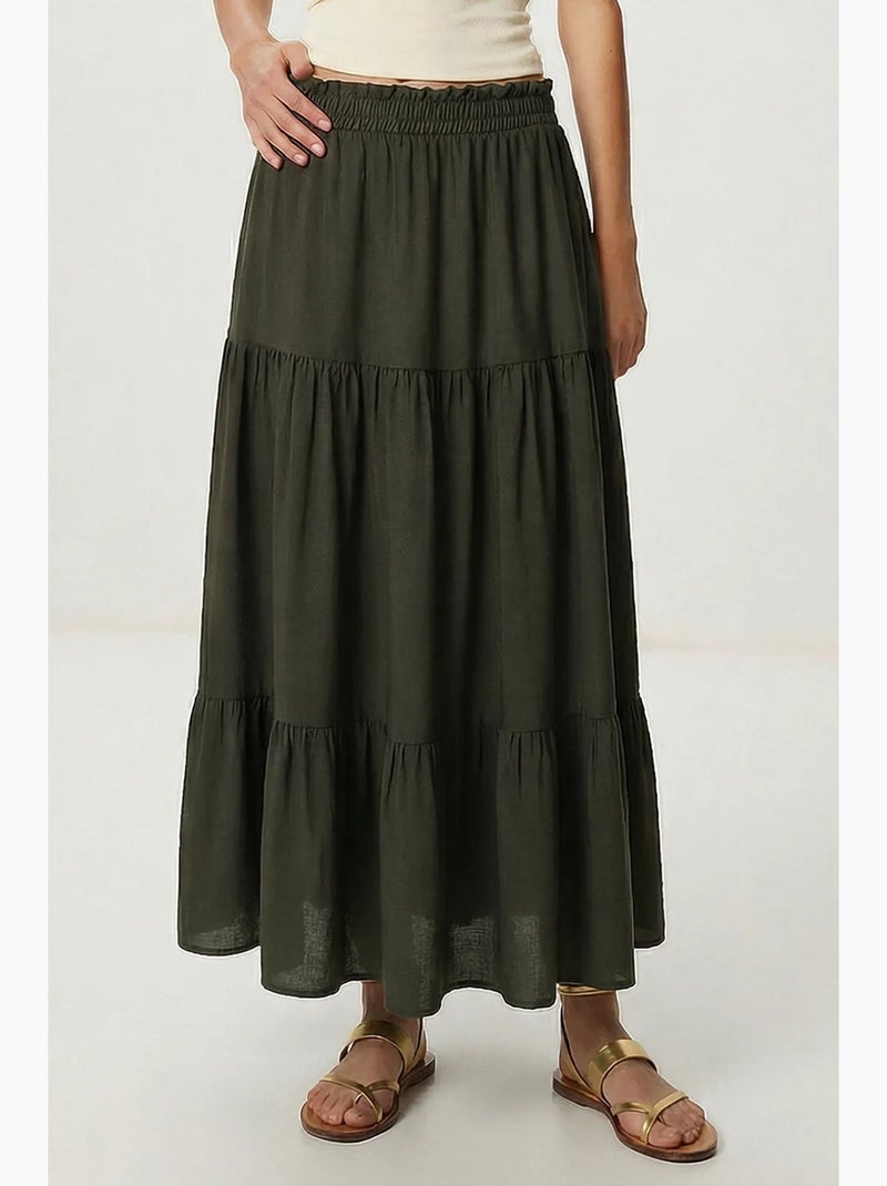 Jupe longue trapèze taille haute istanbul Kaki - Kiabi