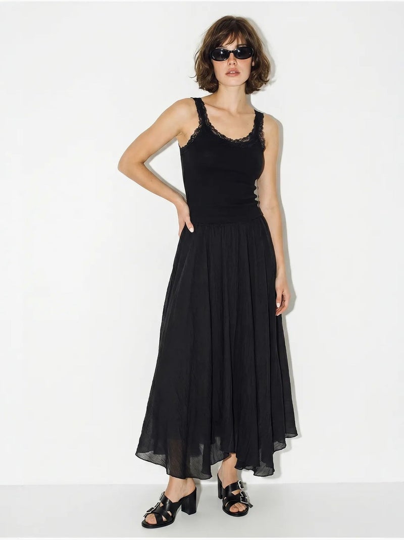 Jupe longue trapèze taille haute lucci Noir - Kiabi