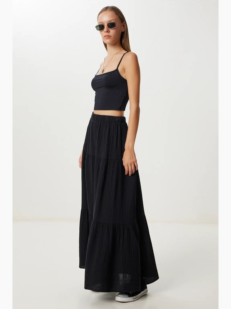 Jupe longue trapèze taille haute texturée istanbul Noir - Kiabi