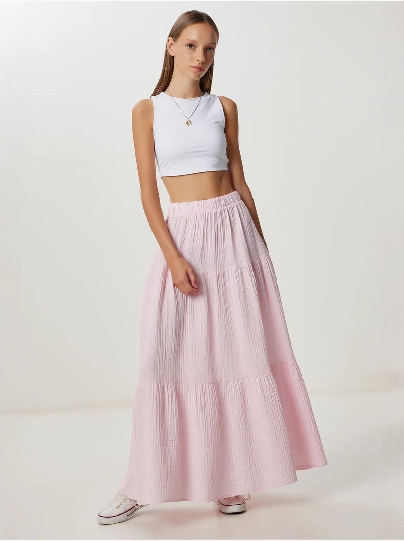 Jupe longue trapèze taille haute texturée istanbul Vieux rose - Kiabi