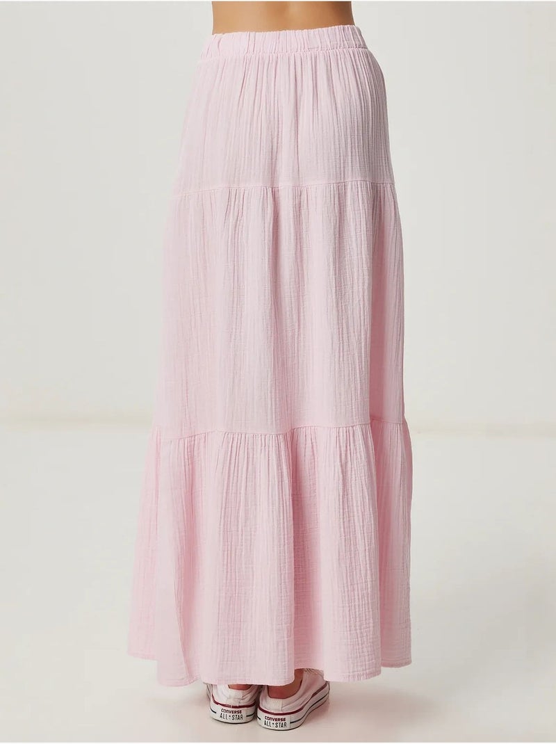 Jupe longue trapèze taille haute texturée istanbul Vieux rose - Kiabi