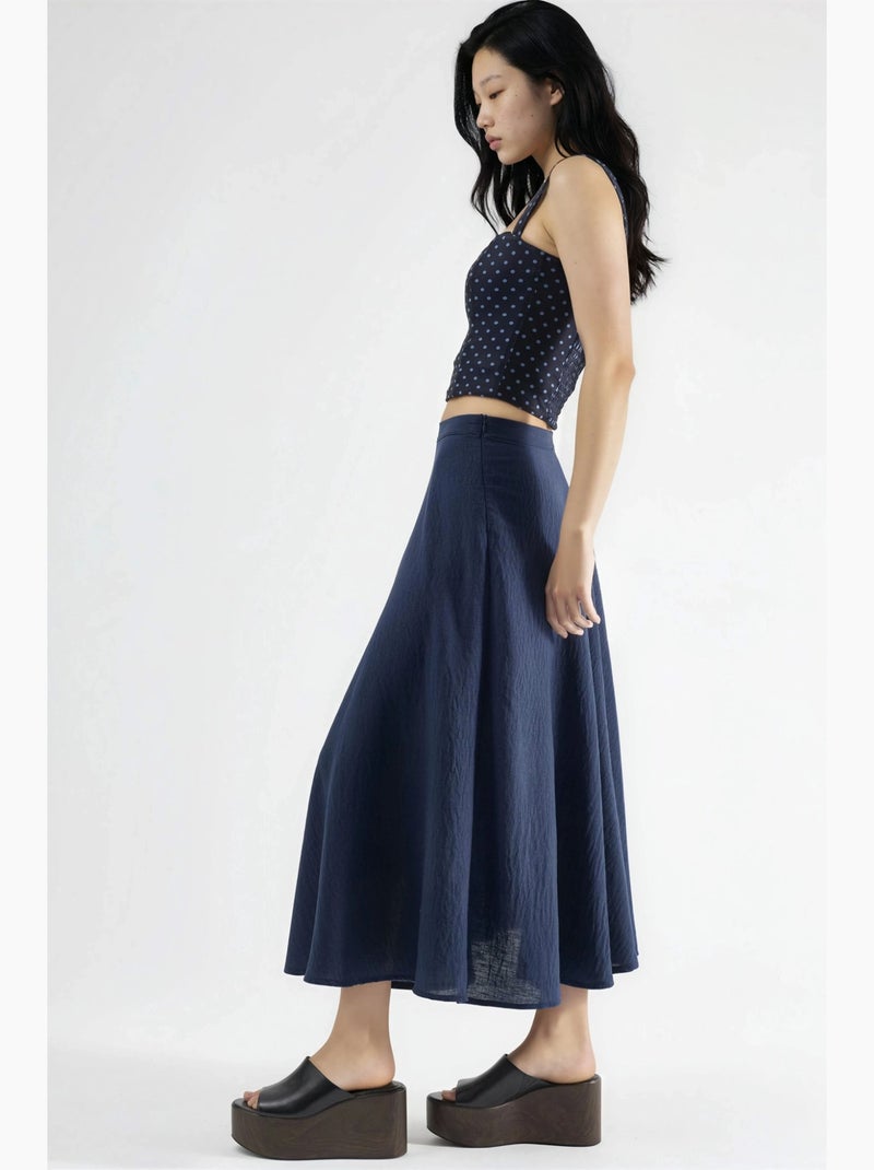 Jupe longue trapèze texturée taille haute busem Bleu marine - Kiabi