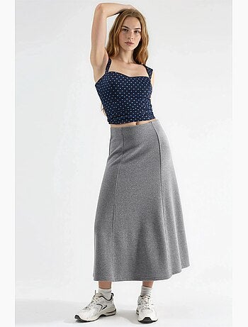 Jupe longue trapèze texturée taille haute busem