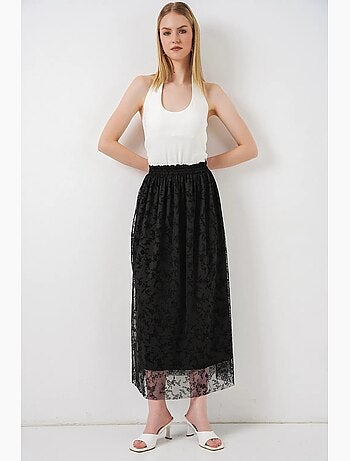 Jupe maxi trapèze taille haute à fleurs bdart