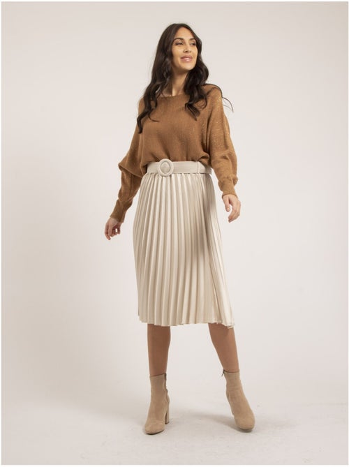 Jupe mi-longue plissée satin et ceinture xolia - Kiabi