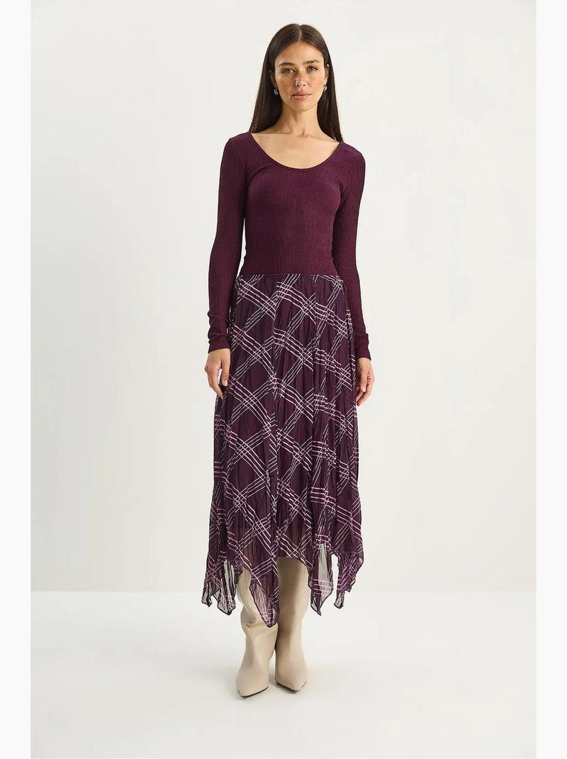 Jupe midi à carreaux doublée lucci Mauve - Kiabi